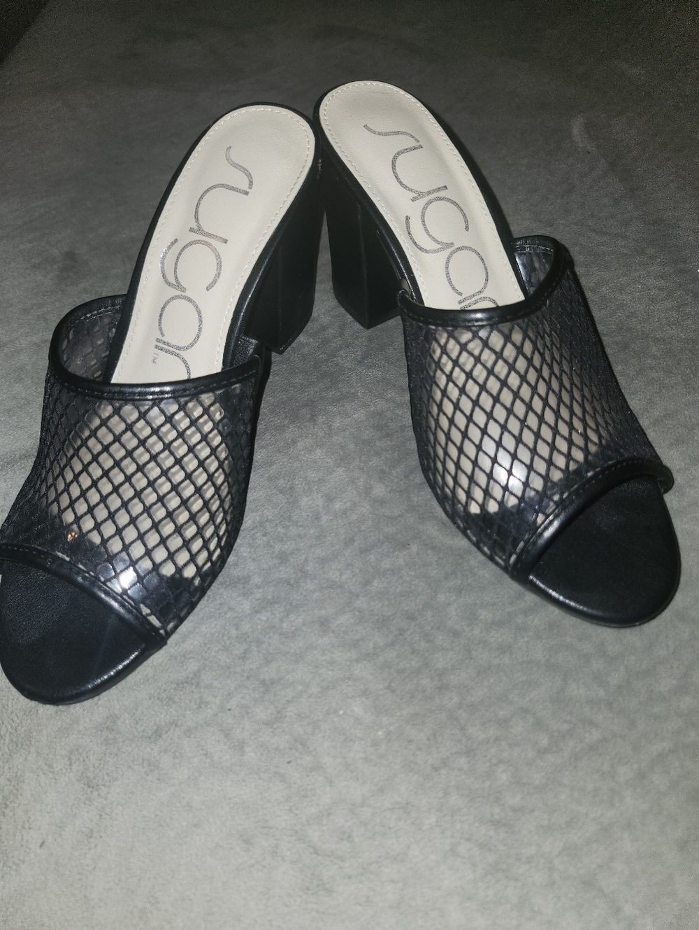 Sugar Black Mesh Block Heel Mules
